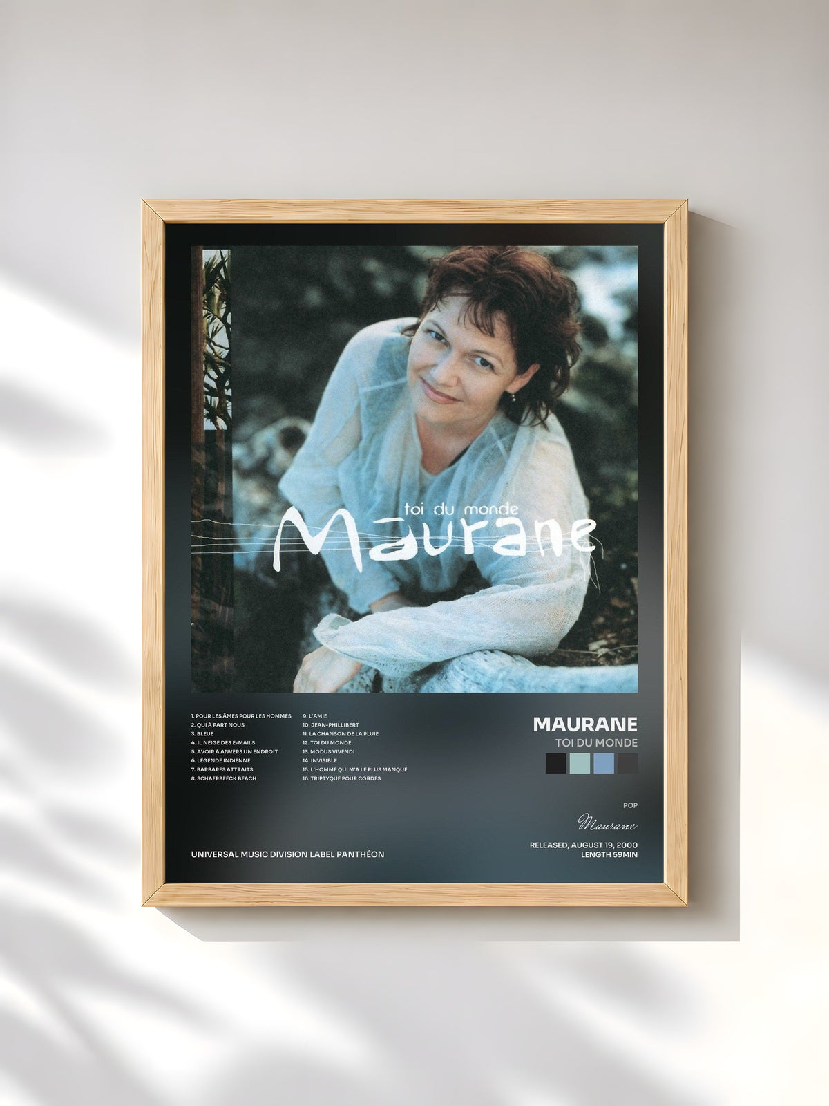 #bois Tableau de l'album Toi Du Monde de Maurane, cadre en bois brut, imprimé et encadré en France