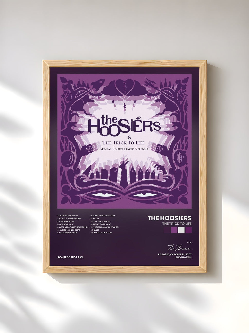 #bois Tableau de l'album The Trick To Life de The Hoosiers, cadre en bois brut, imprimé et encadré en France
