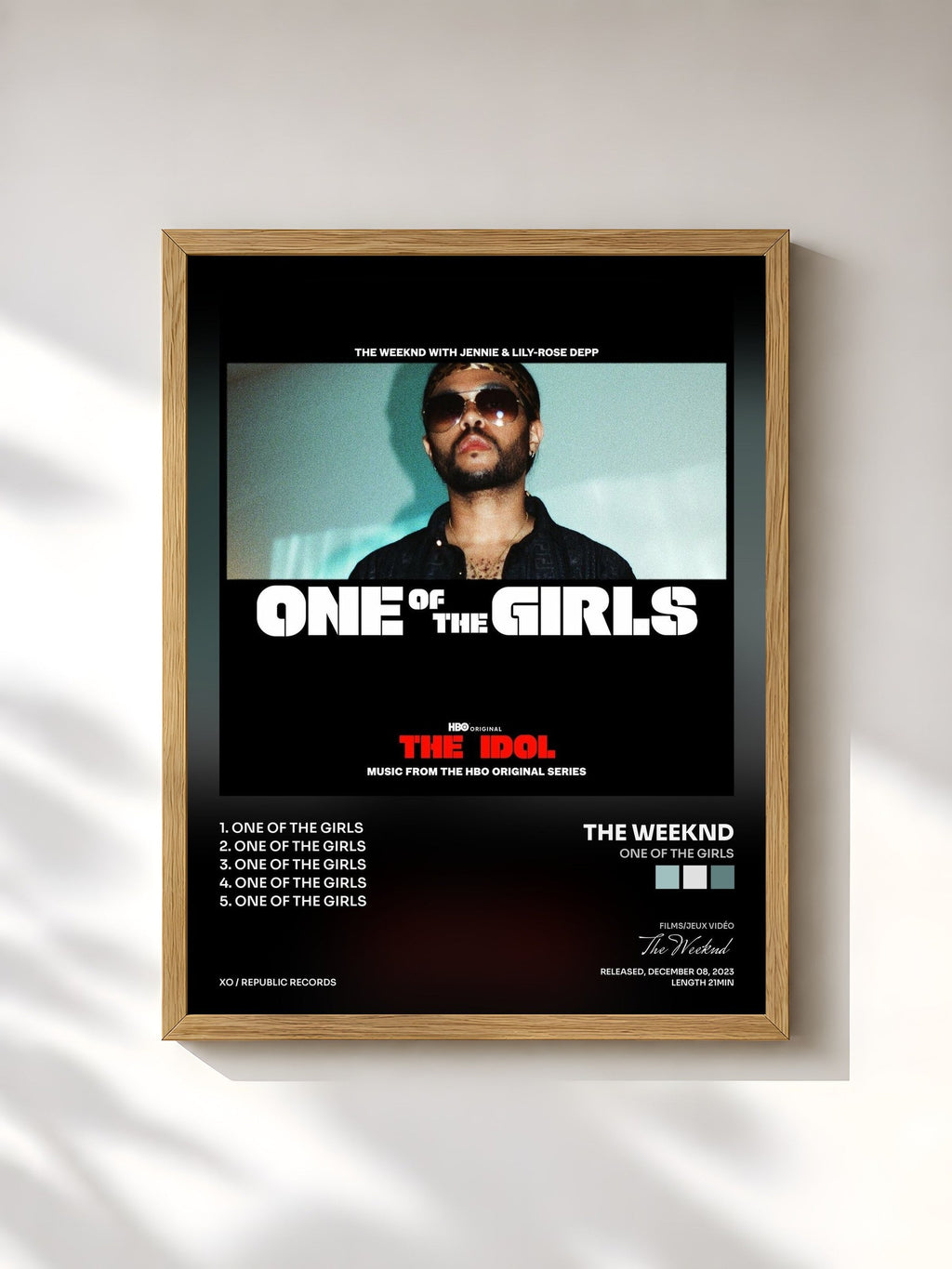 #bois Tableau de l'album One of the Girls de The Weeknd, cadre en bois brut, imprimé et encadré en France