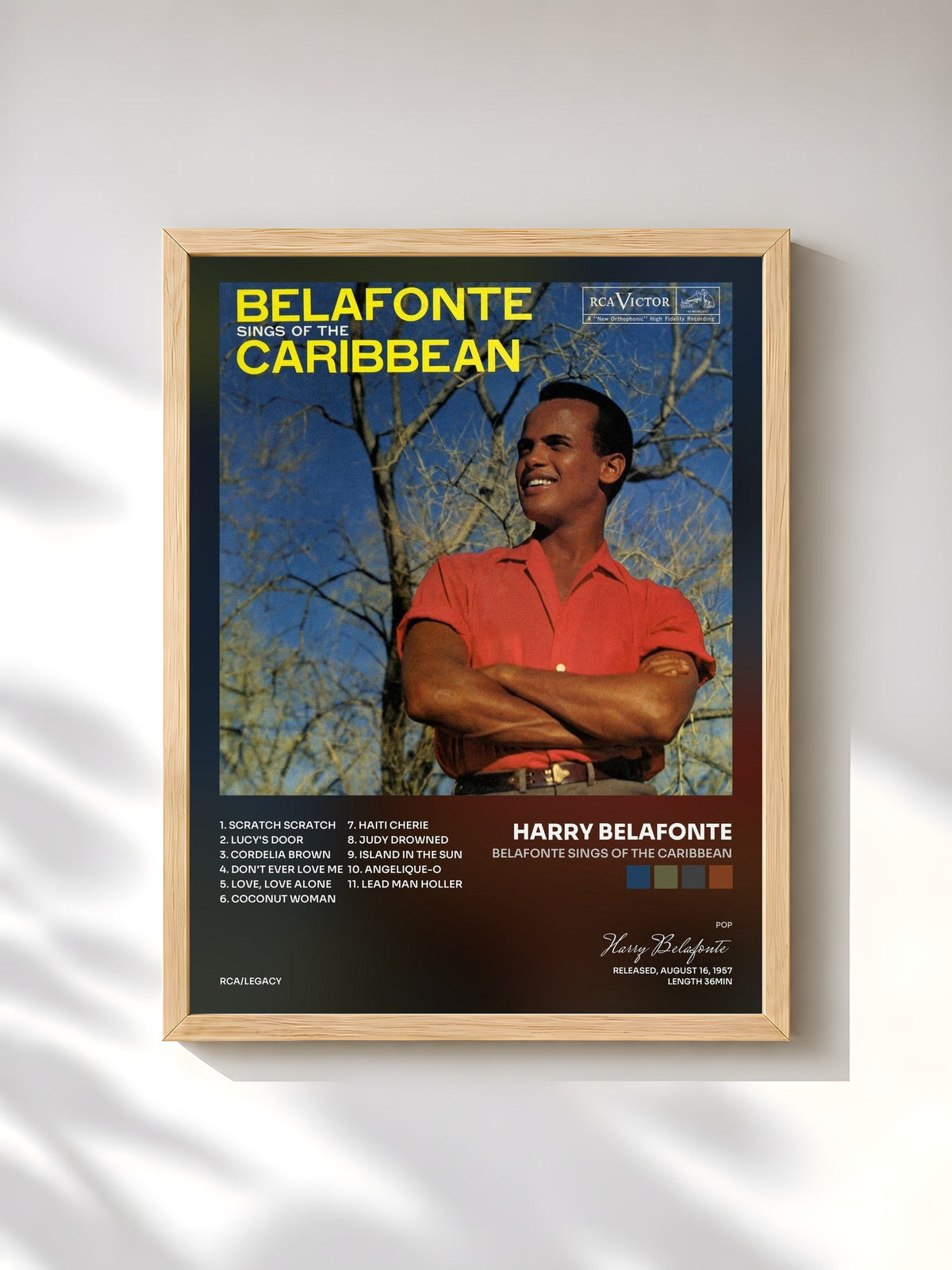 #bois Tableau de l'album Belafonte Sings of The Caribbean de Harry Belafonte, cadre en bois brut, imprimé et encadré en France