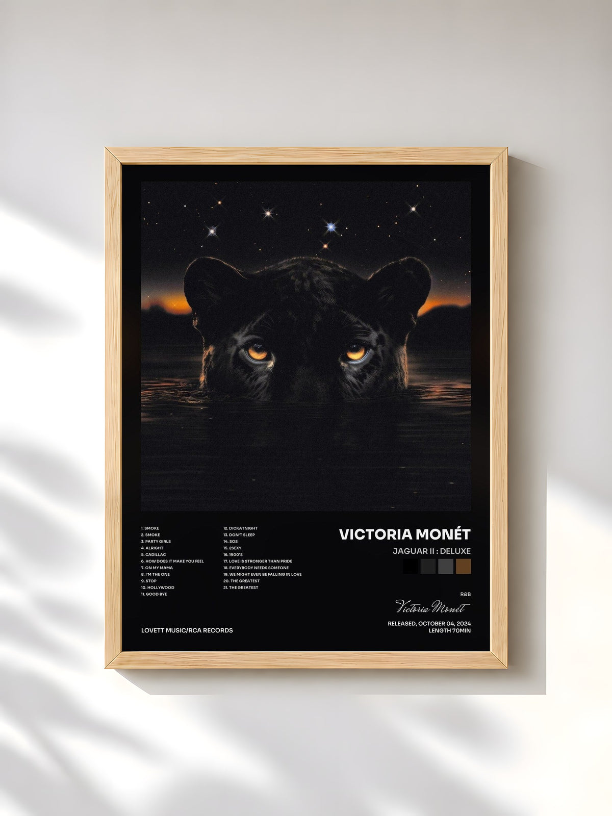 #bois Tableau de l'album JAGUAR II : Deluxe de Victoria Monét, cadre en bois brut, imprimé et encadré en France