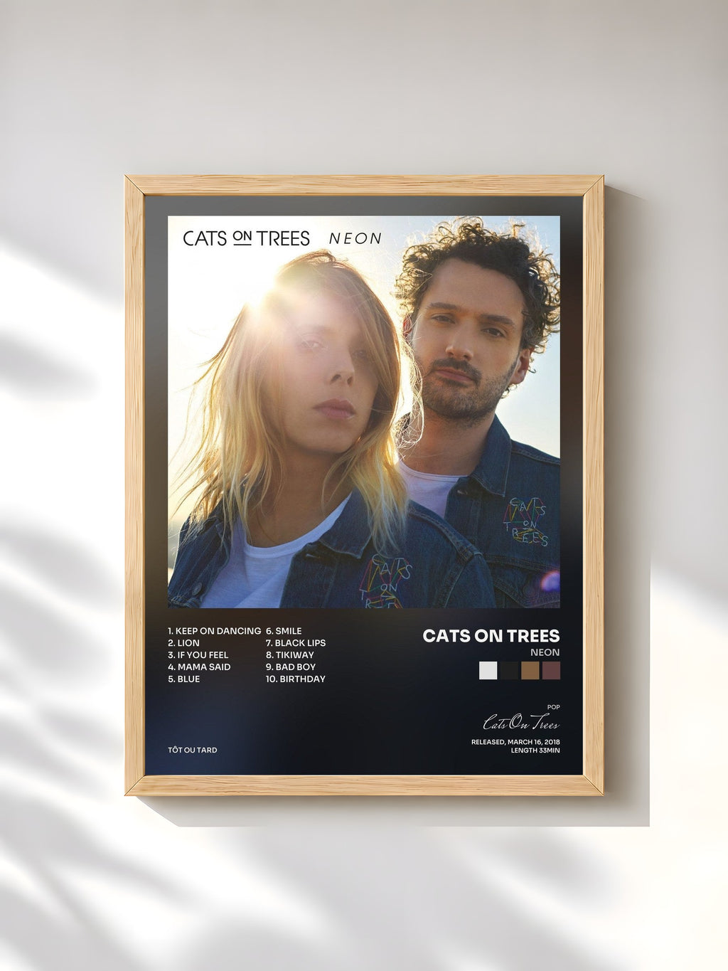 #bois Tableau de l'album Neon de Cats On Trees, cadre en bois brut, imprimé et encadré en France
