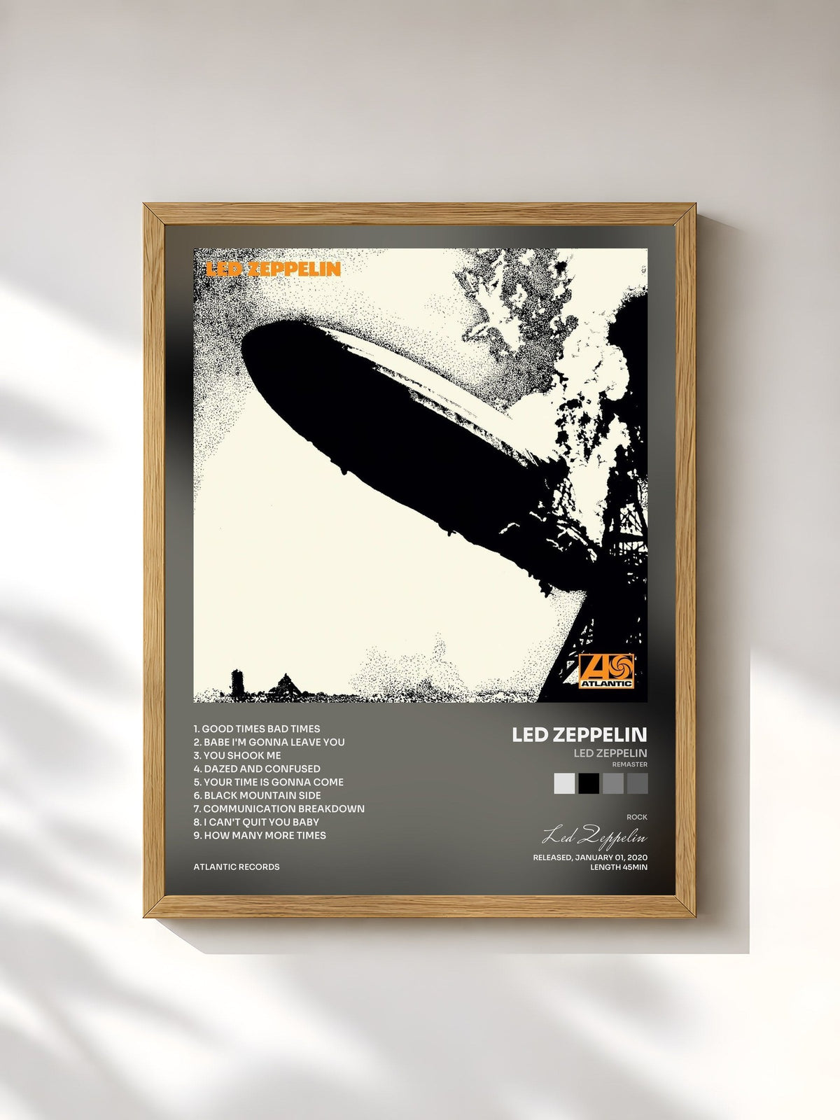 #bois Tableau de l'album Led Zeppelin (Remaster) de Led Zeppelin, cadre en bois brut, imprimé et encadré en France