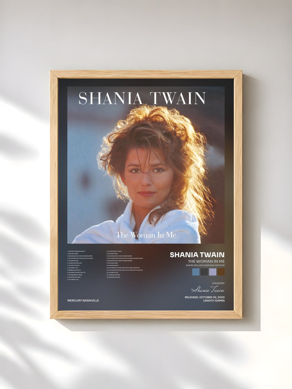 #bois Tableau de l'album The Woman In Me (Super Deluxe Diamond Edition) de Shania Twain, cadre en bois brut, imprimé et encadré en France