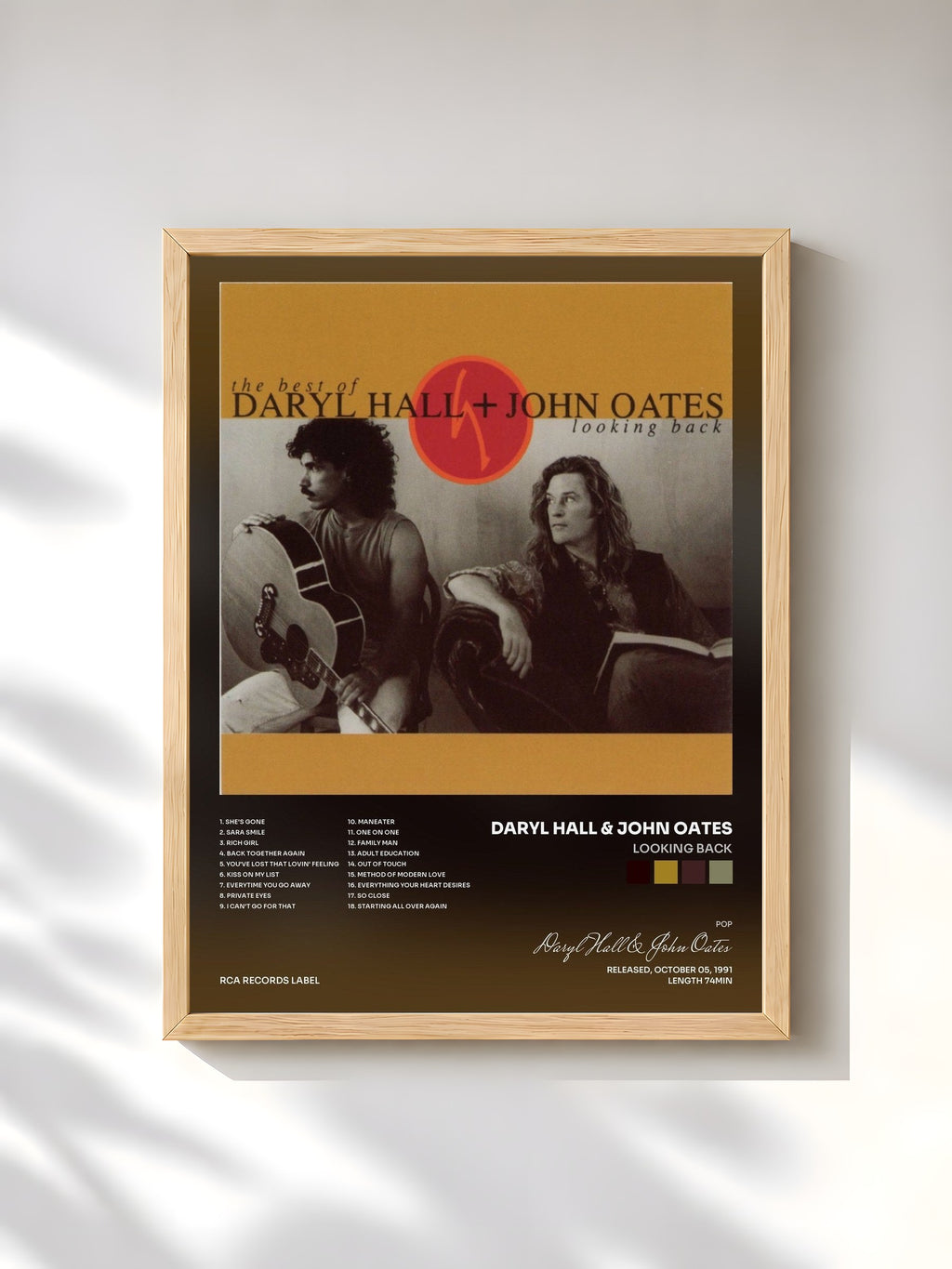 #bois Tableau de l'album Looking Back de Daryl Hall & John Oates, cadre en bois brut, imprimé et encadré en France