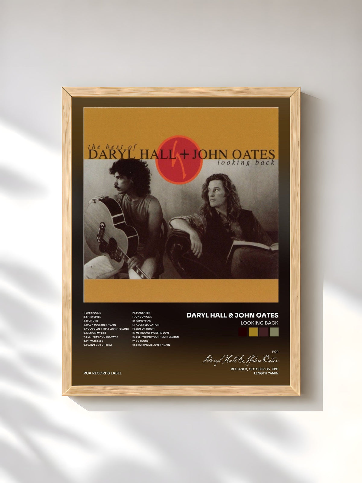 #bois Tableau de l'album Looking Back de Daryl Hall & John Oates, cadre en bois brut, imprimé et encadré en France