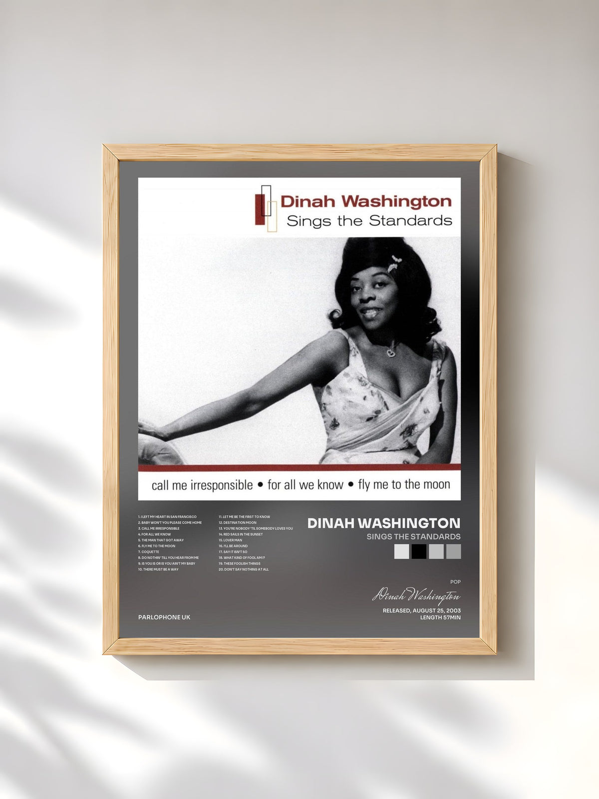 #bois Tableau de l'album Sings The Standards de Dinah Washington, cadre en bois brut, imprimé et encadré en France