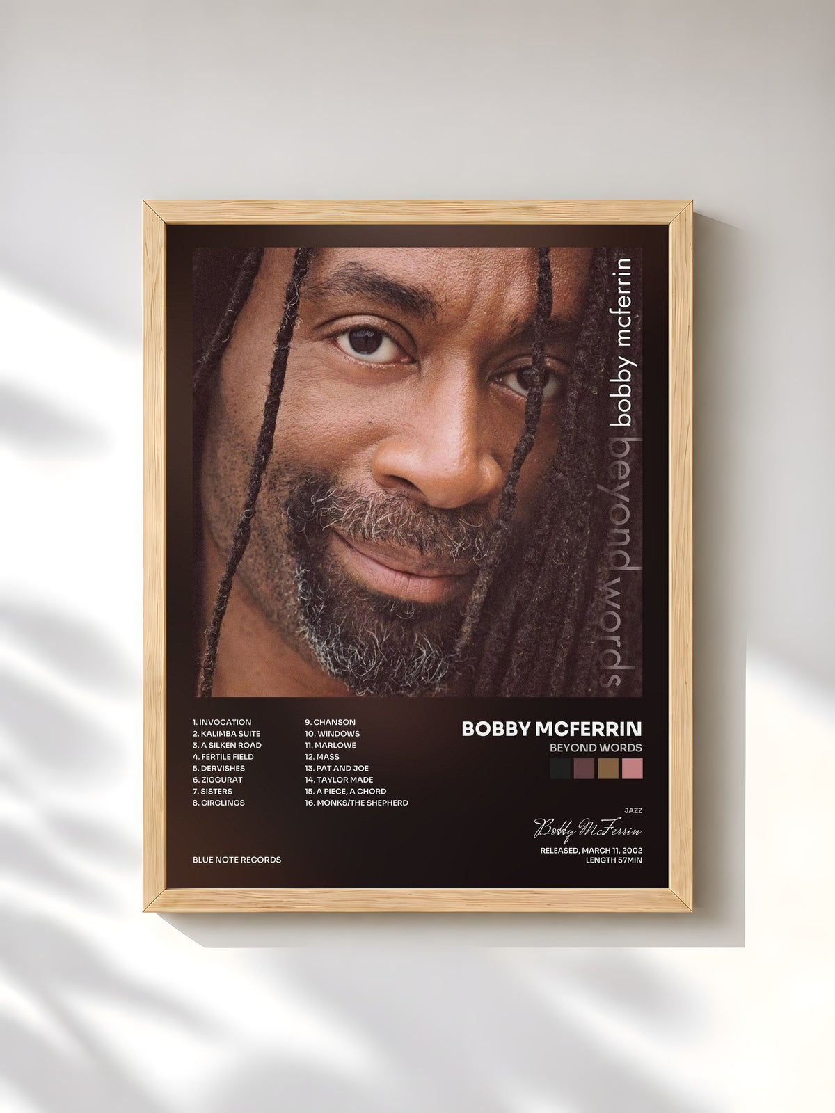 #bois Tableau de l'album Beyond Words de Bobby McFerrin, cadre en bois brut, imprimé et encadré en France