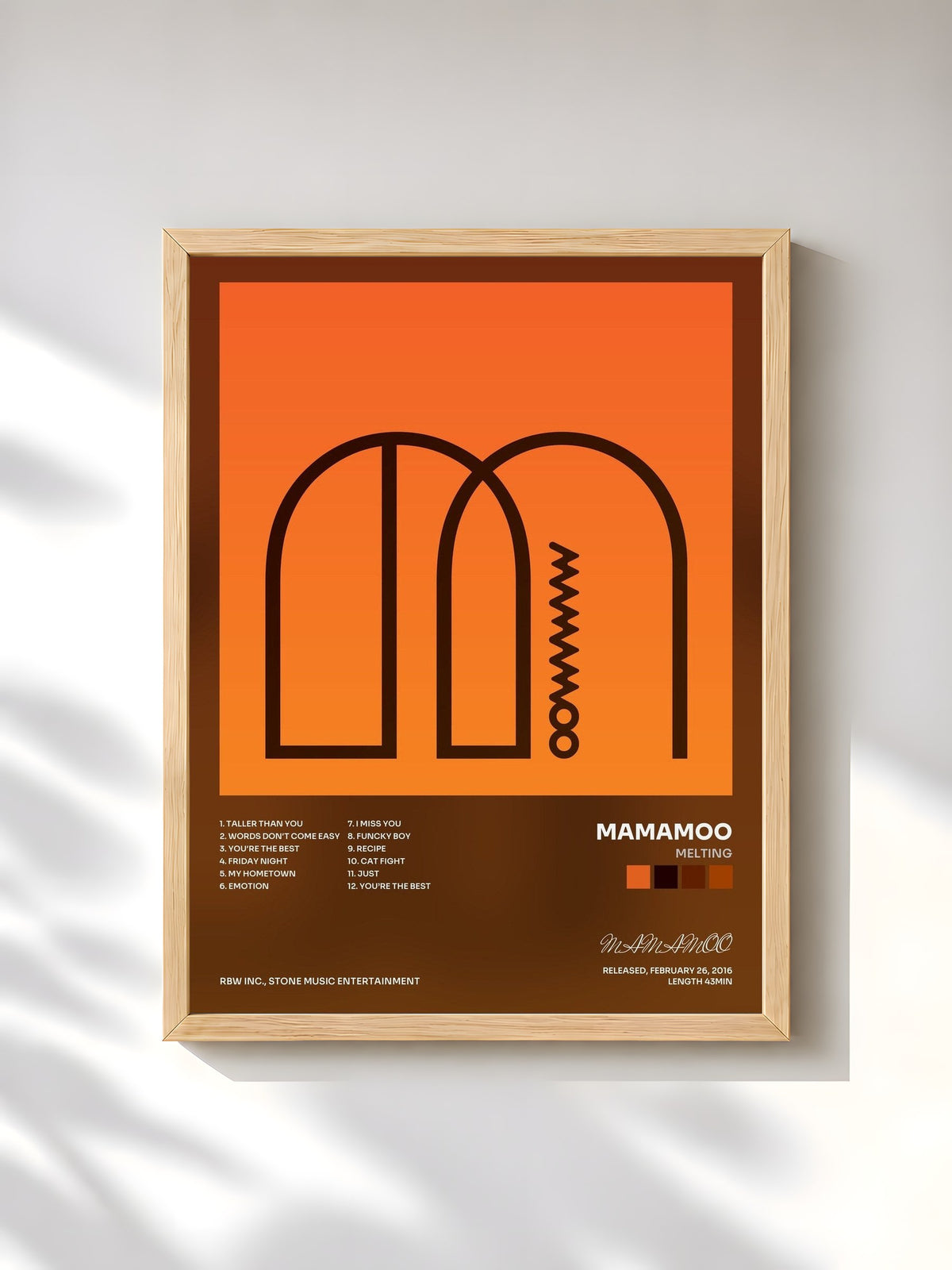 #bois Tableau de l'album Melting de MAMAMOO, cadre en bois brut, imprimé et encadré en France