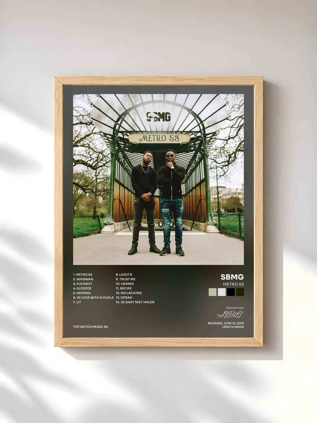 #bois Tableau de l'album Metro 53 de SBMG, cadre en bois brut, imprimé et encadré en France