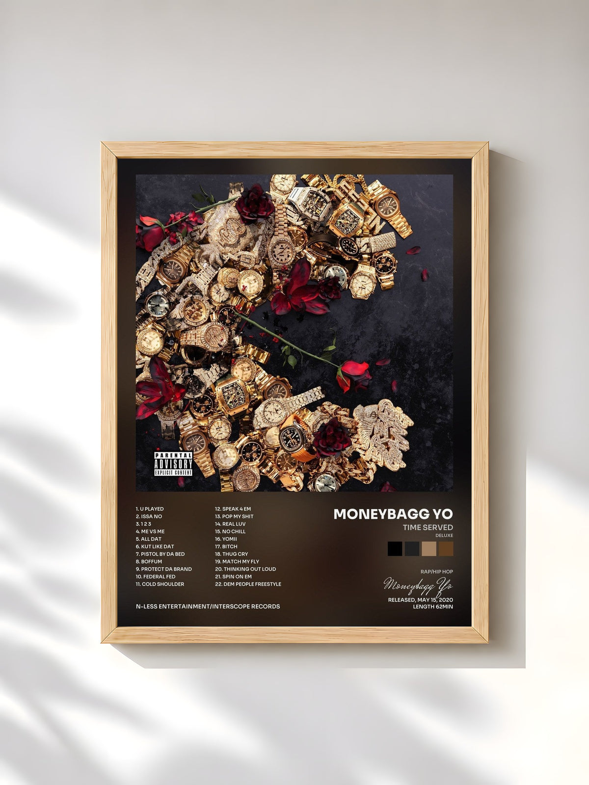 #bois Tableau de l'album Time Served (Deluxe) de Moneybagg Yo, cadre en bois brut, imprimé et encadré en France