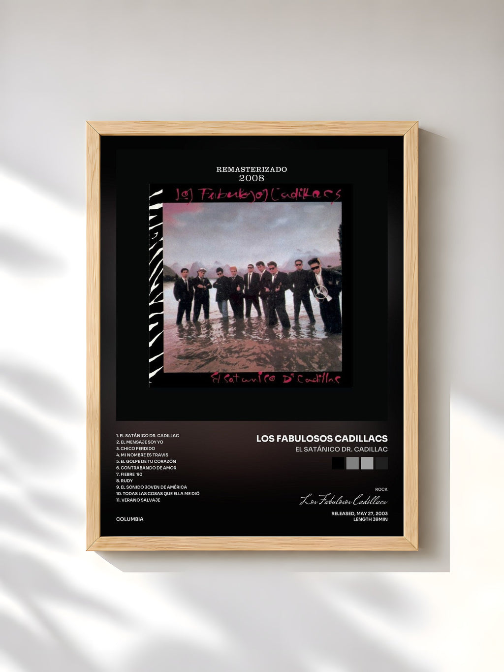 #bois Tableau de l'album El Satánico Dr. Cadillac de Los Fabulosos Cadillacs, cadre en bois brut, imprimé et encadré en France
