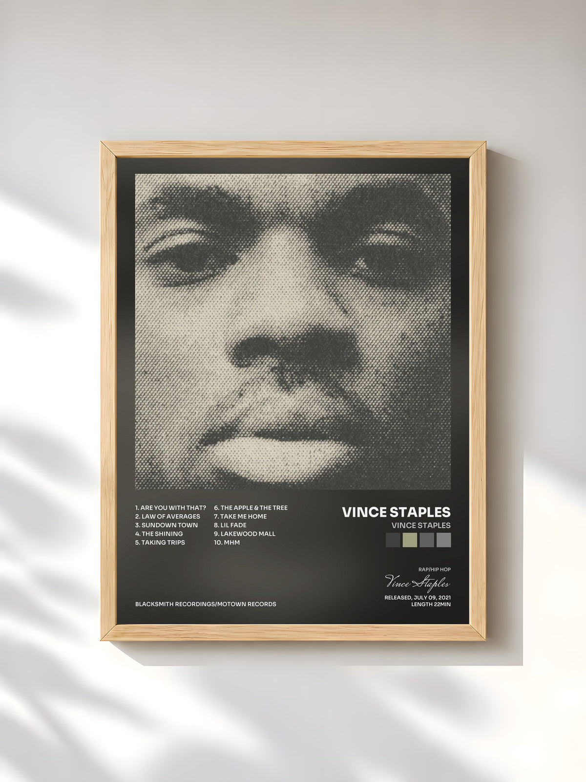 #bois Tableau de l'album Vince Staples de Vince Staples, cadre en bois brut, imprimé et encadré en France