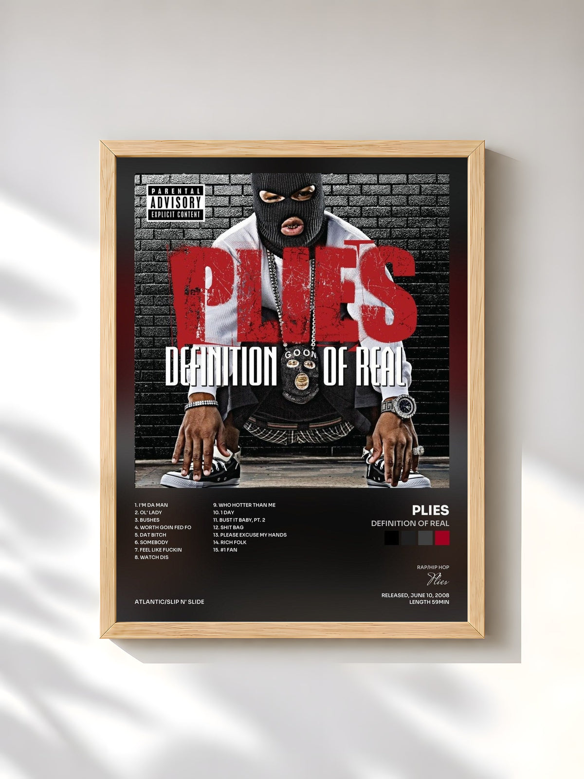 #bois Tableau de l'album Definition of Real de Plies, cadre en bois brut, imprimé et encadré en France