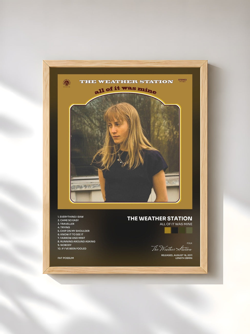 #bois Tableau de l'album All of It Was Mine de The Weather Station, cadre en bois brut, imprimé et encadré en France