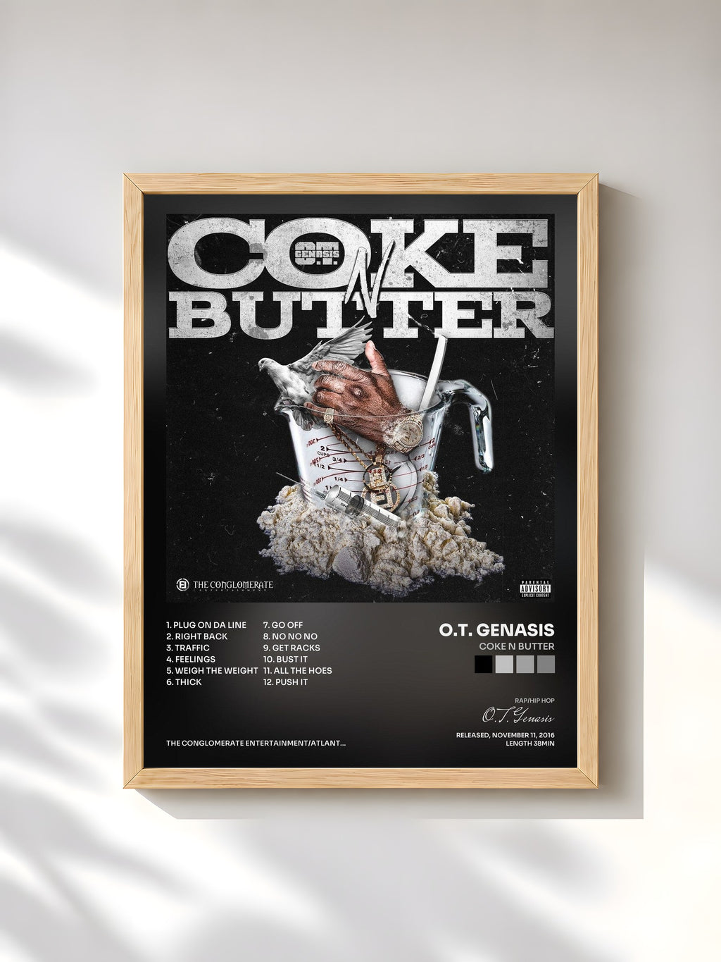 #bois Tableau de l'album Coke N Butter de O.T. Genasis, cadre en bois brut, imprimé et encadré en France