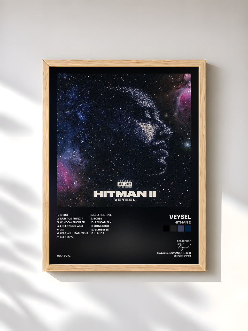 #bois Tableau de l'album Hitman 2 de Veysel, cadre en bois brut, imprimé et encadré en France