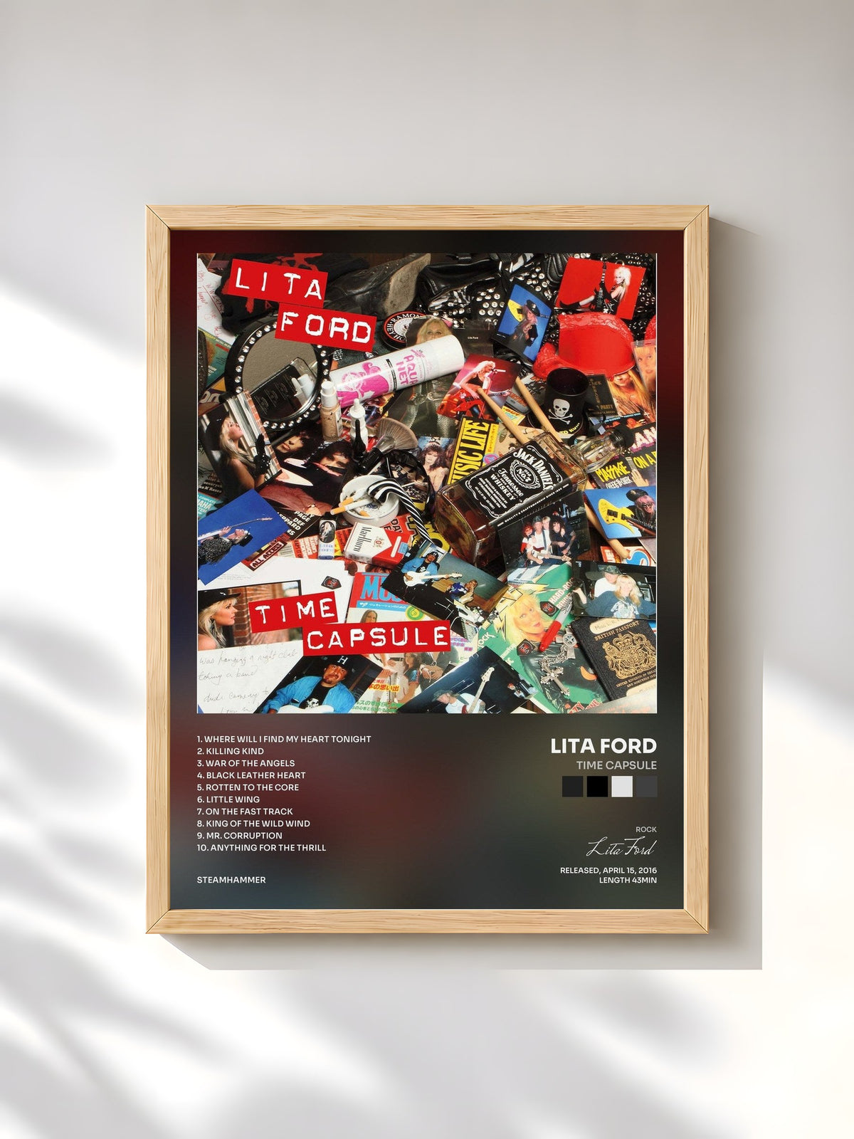 #bois Tableau de l'album Time Capsule de Lita Ford, cadre en bois brut, imprimé et encadré en France