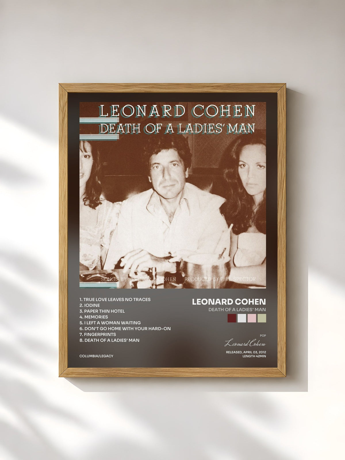 #bois Tableau de l'album Death Of A Ladies' Man de Leonard Cohen, cadre en bois brut, imprimé et encadré en France
