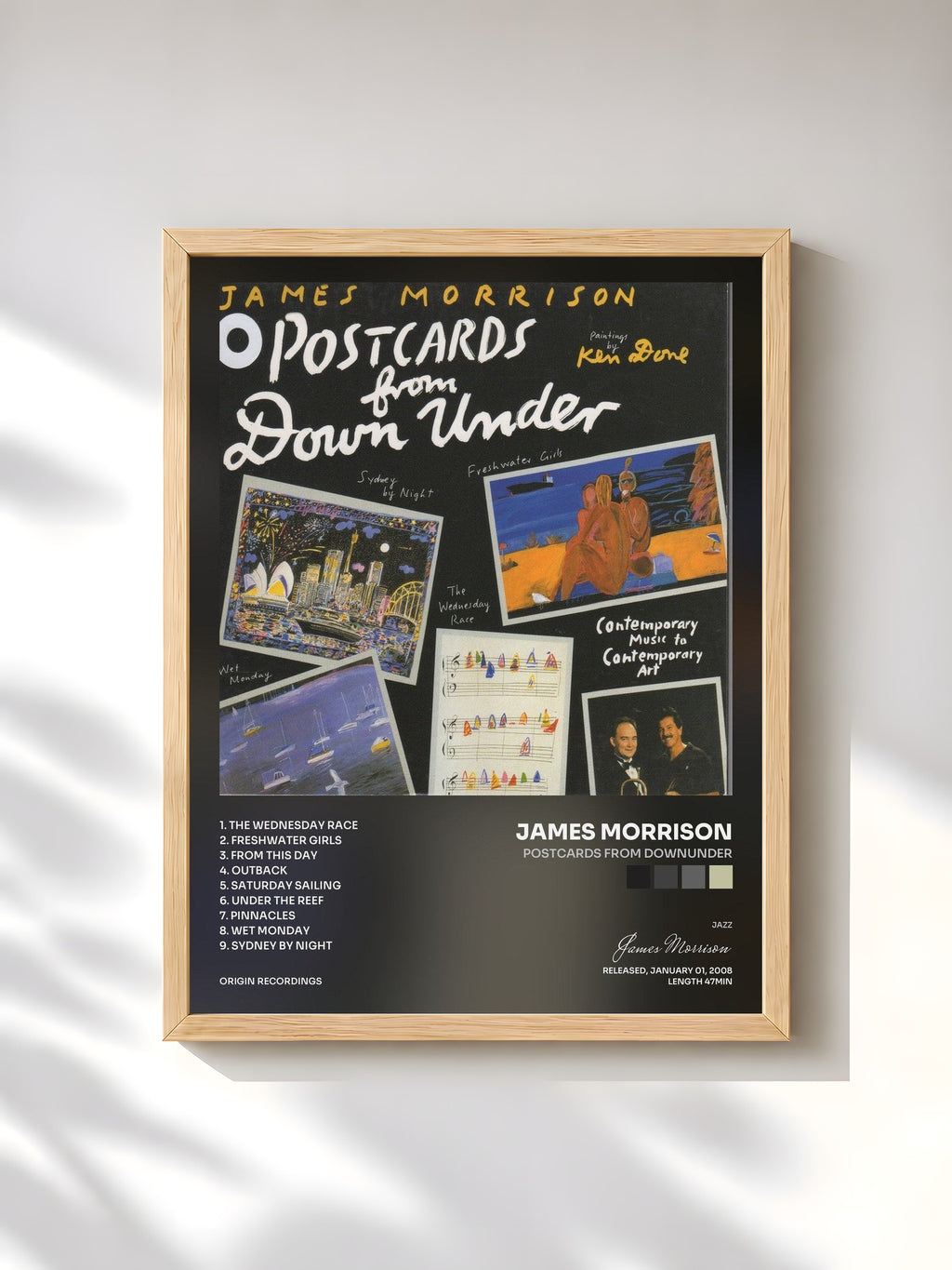 #bois Tableau de l'album Postcards From Downunder de James Morrison, cadre en bois brut, imprimé et encadré en France