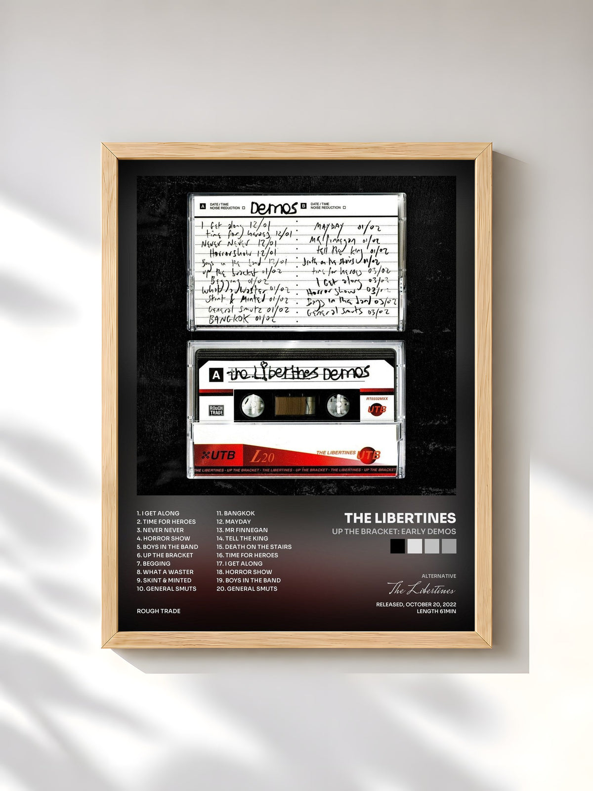 #bois Tableau de l'album Up the Bracket: Early Demos de The Libertines, cadre en bois brut, imprimé et encadré en France