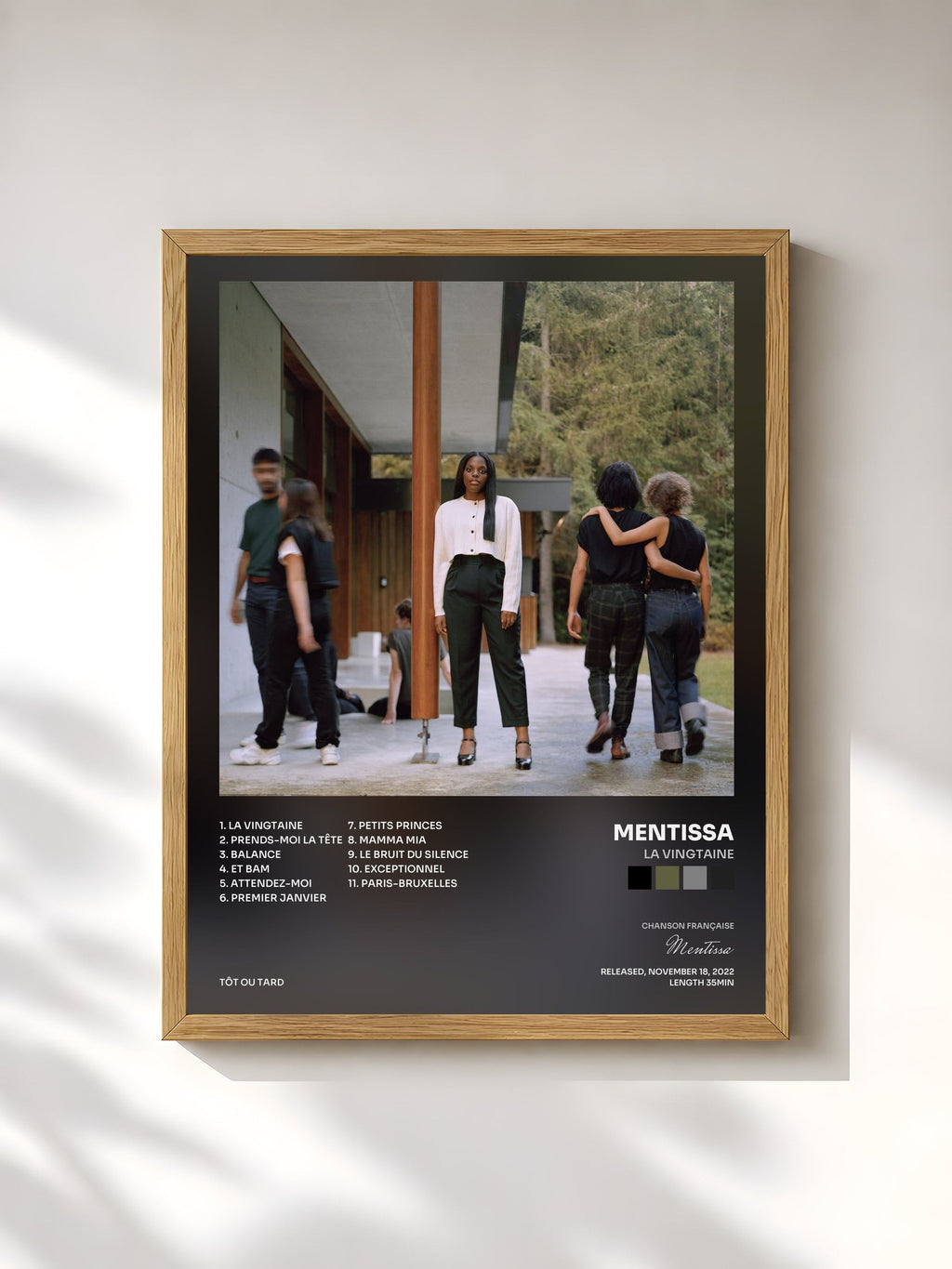 #bois Tableau de l'album La vingtaine de Mentissa, cadre en bois brut, imprimé et encadré en France