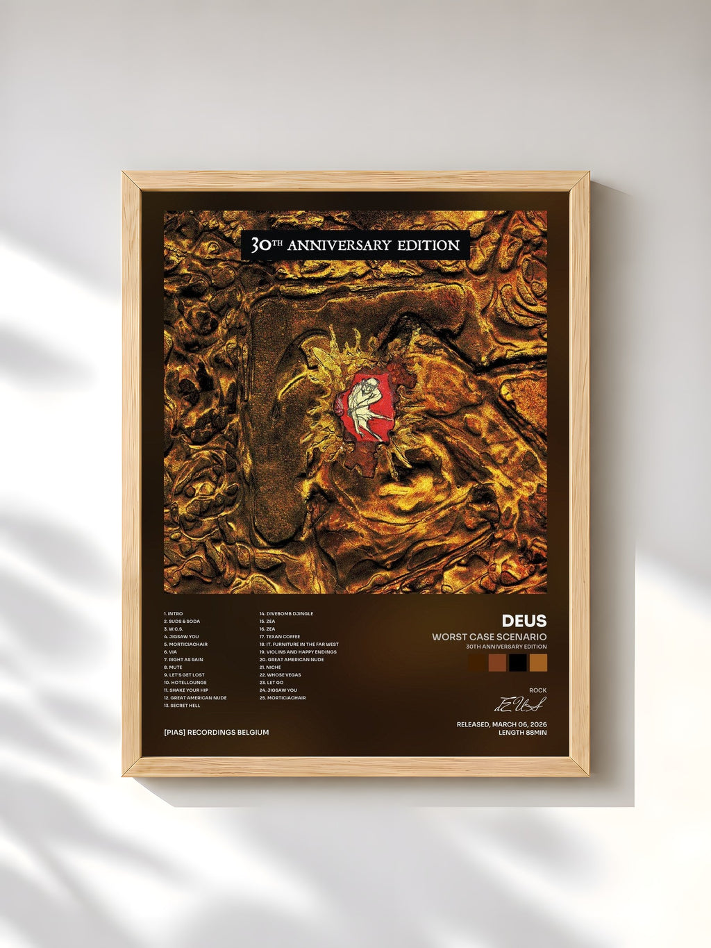#bois Tableau de l'album Worst Case Scenario (30th Anniversary Edition) de dEUS, cadre en bois brut, imprimé et encadré en France