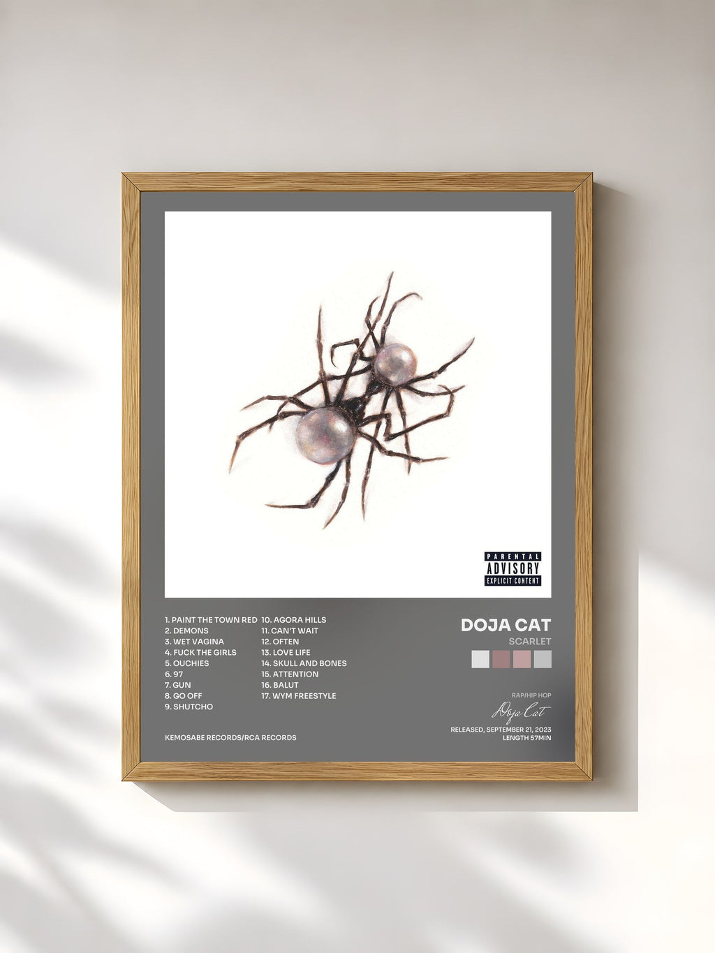 #bois Tableau de l'album Scarlet de Doja Cat, cadre en bois brut, imprimé et encadré en France