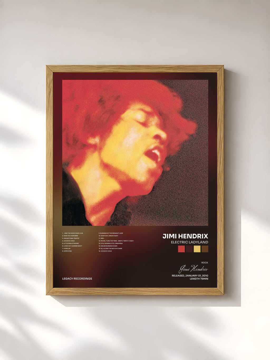 #bois Tableau de l'album Electric Ladyland de Jimi Hendrix, cadre en bois brut, imprimé et encadré en France