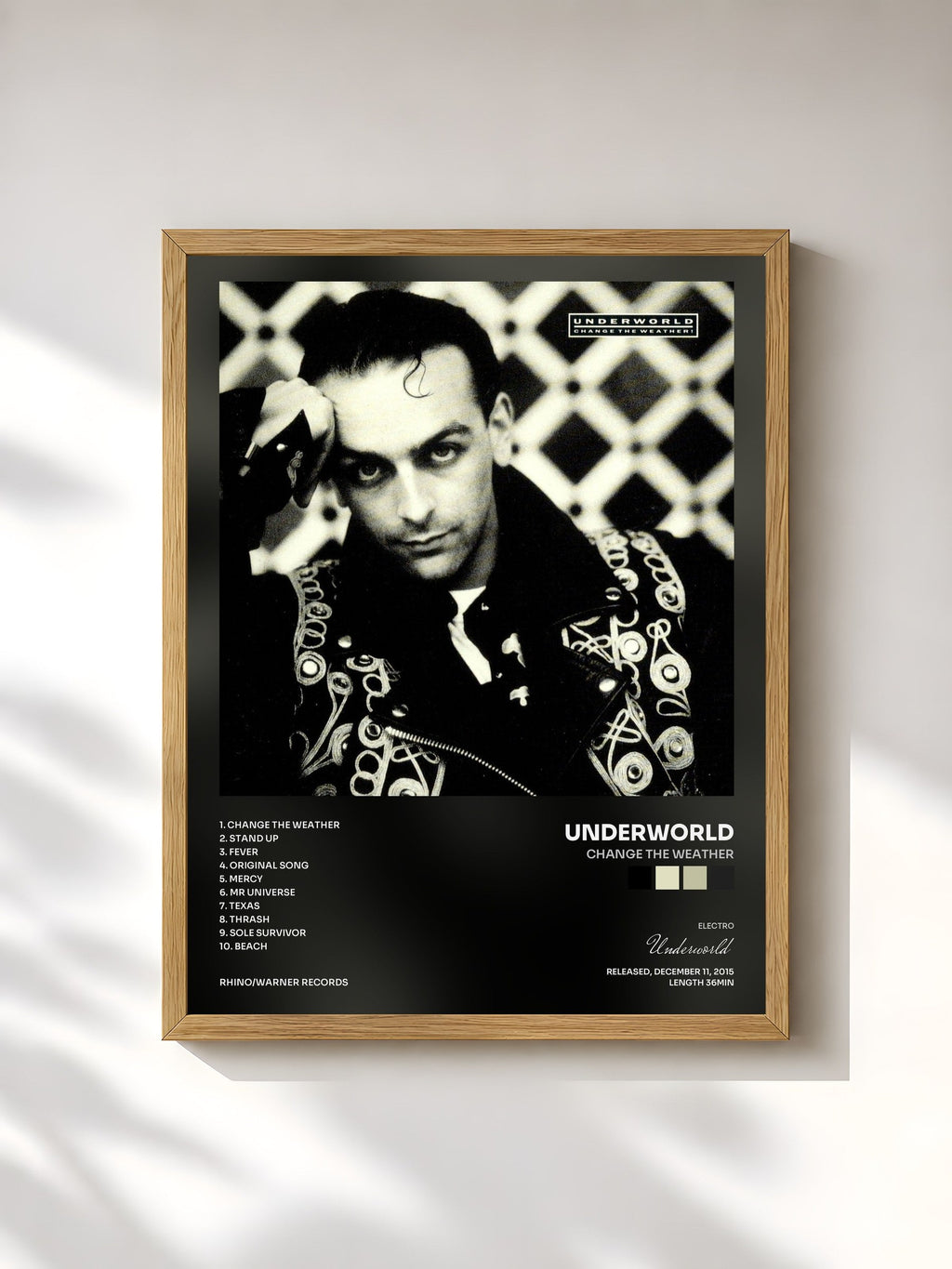 #bois Tableau de l'album Change The Weather de Underworld, cadre en bois brut, imprimé et encadré en France