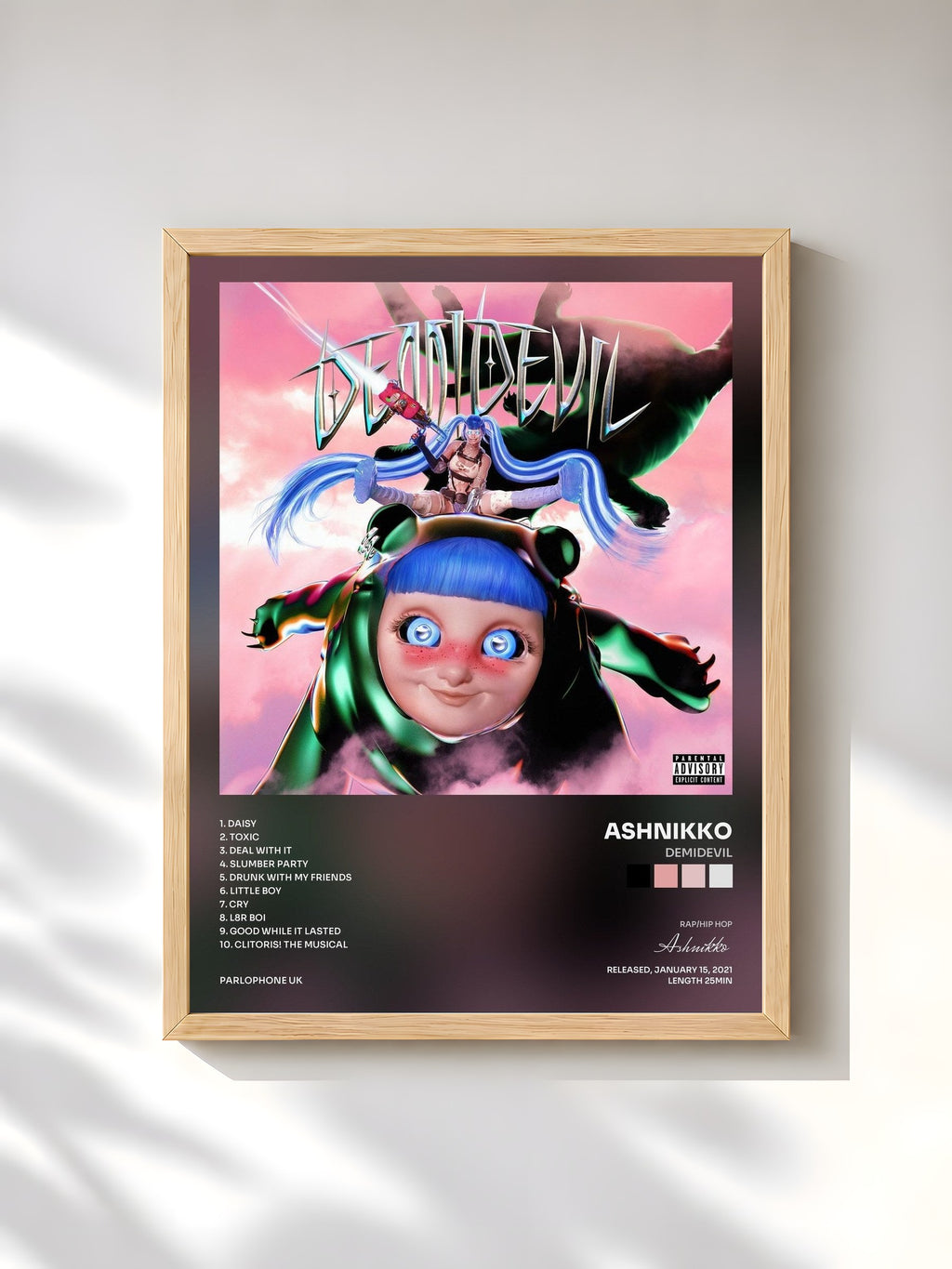 #bois Tableau de l'album DEMIDEVIL de Ashnikko, cadre en bois brut, imprimé et encadré en France