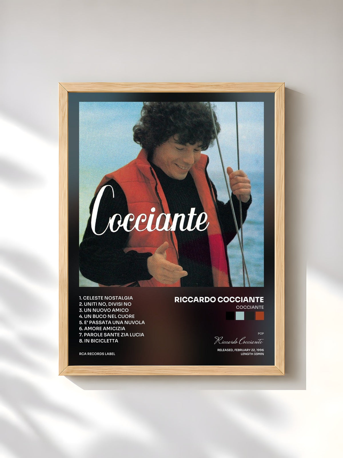 #bois Tableau de l'album Cocciante de Riccardo Cocciante, cadre en bois brut, imprimé et encadré en France
