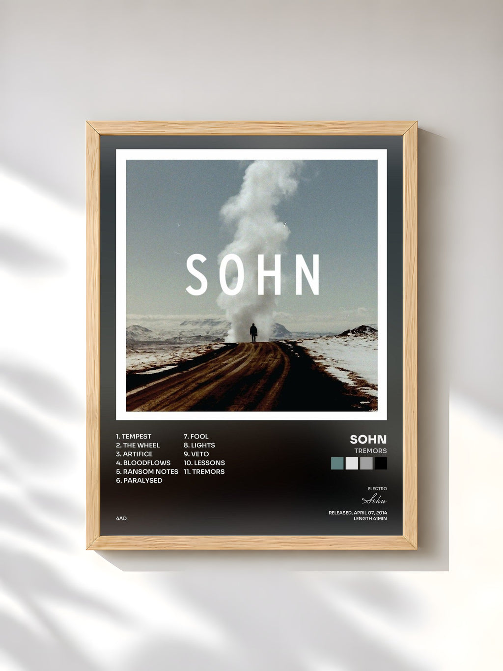 #bois Tableau de l'album Tremors de Sohn, cadre en bois brut, imprimé et encadré en France