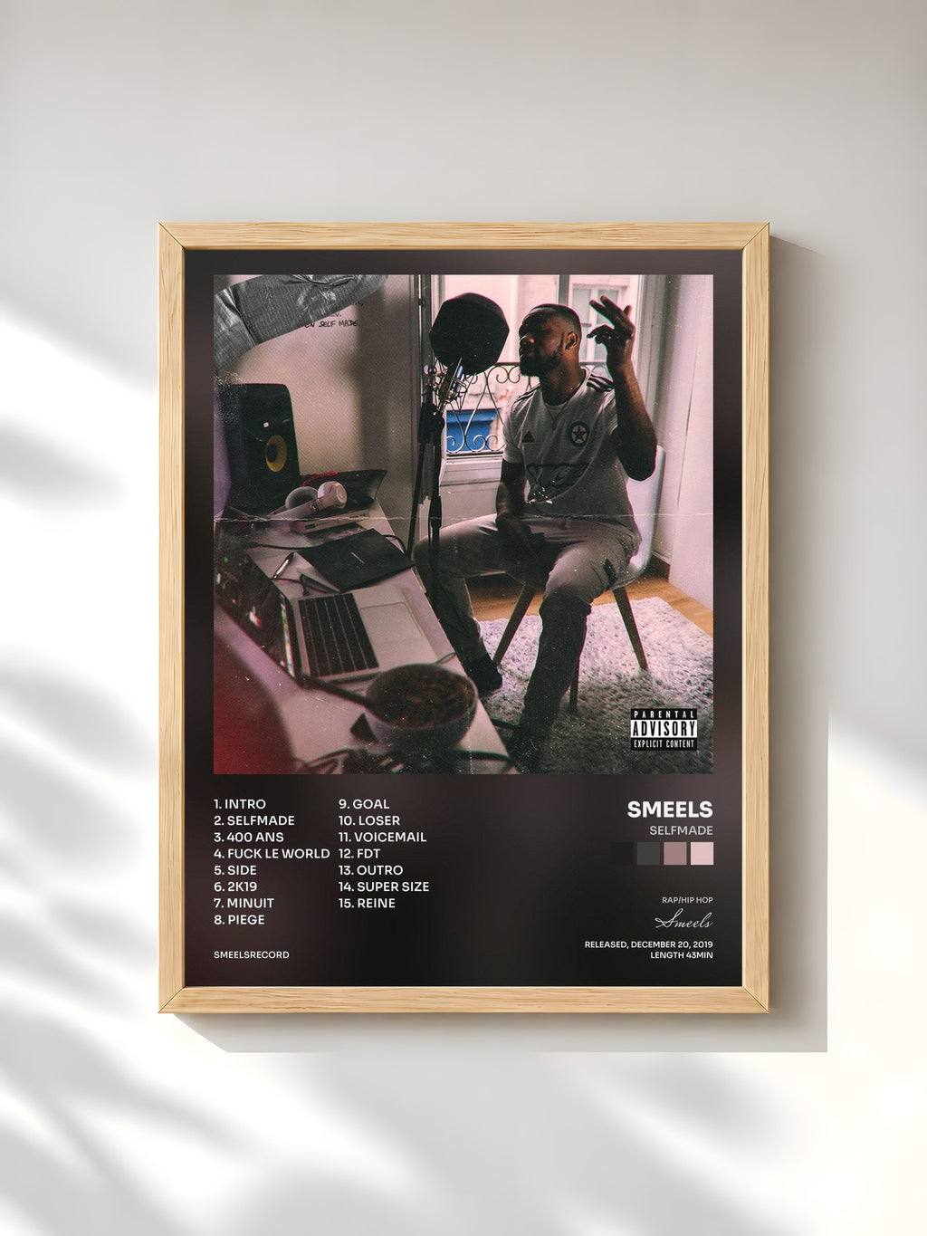 #bois Tableau de l'album Selfmade de Smeels, cadre en bois brut, imprimé et encadré en France