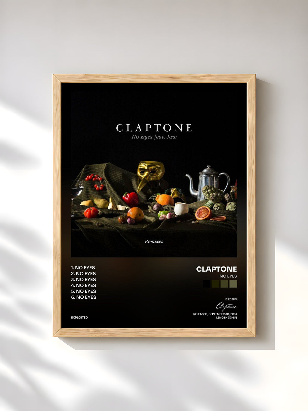 #bois Tableau de l'album No Eyes de Claptone, cadre en bois brut, imprimé et encadré en France