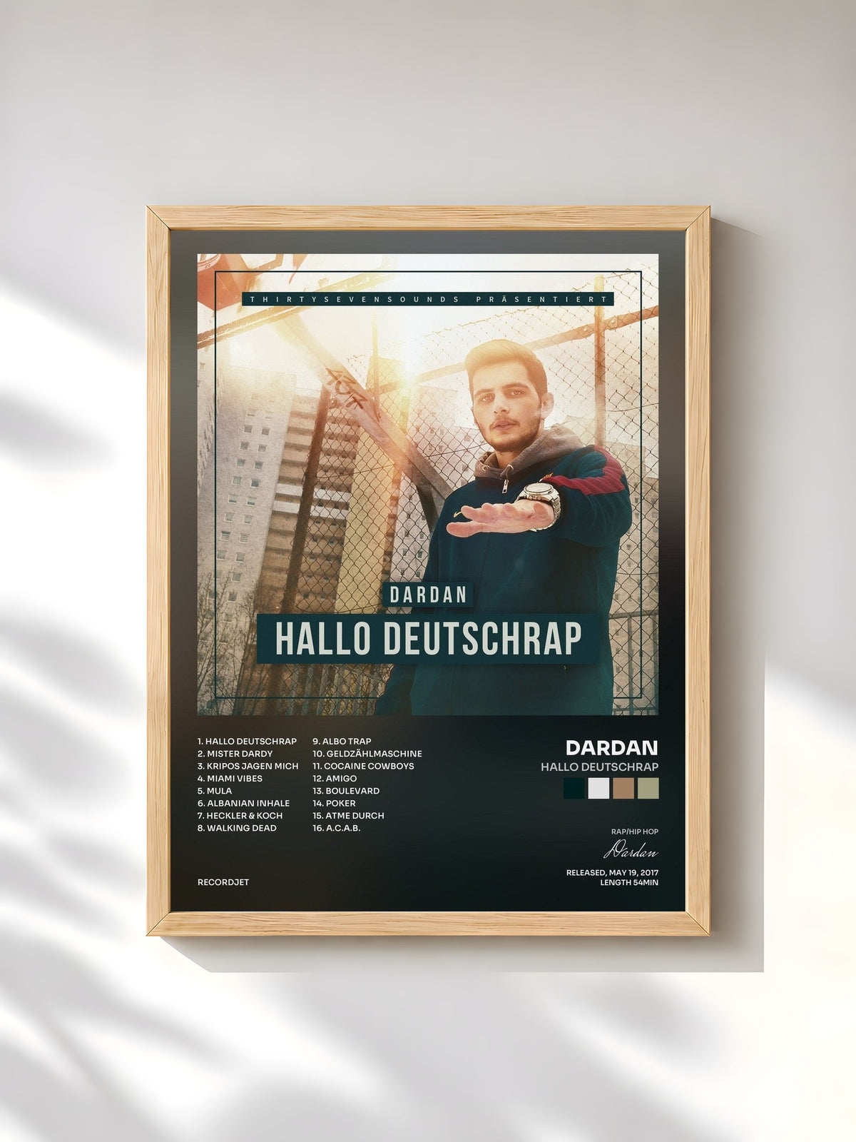 #bois Tableau de l'album Hallo Deutschrap de Dardan, cadre en bois brut, imprimé et encadré en France