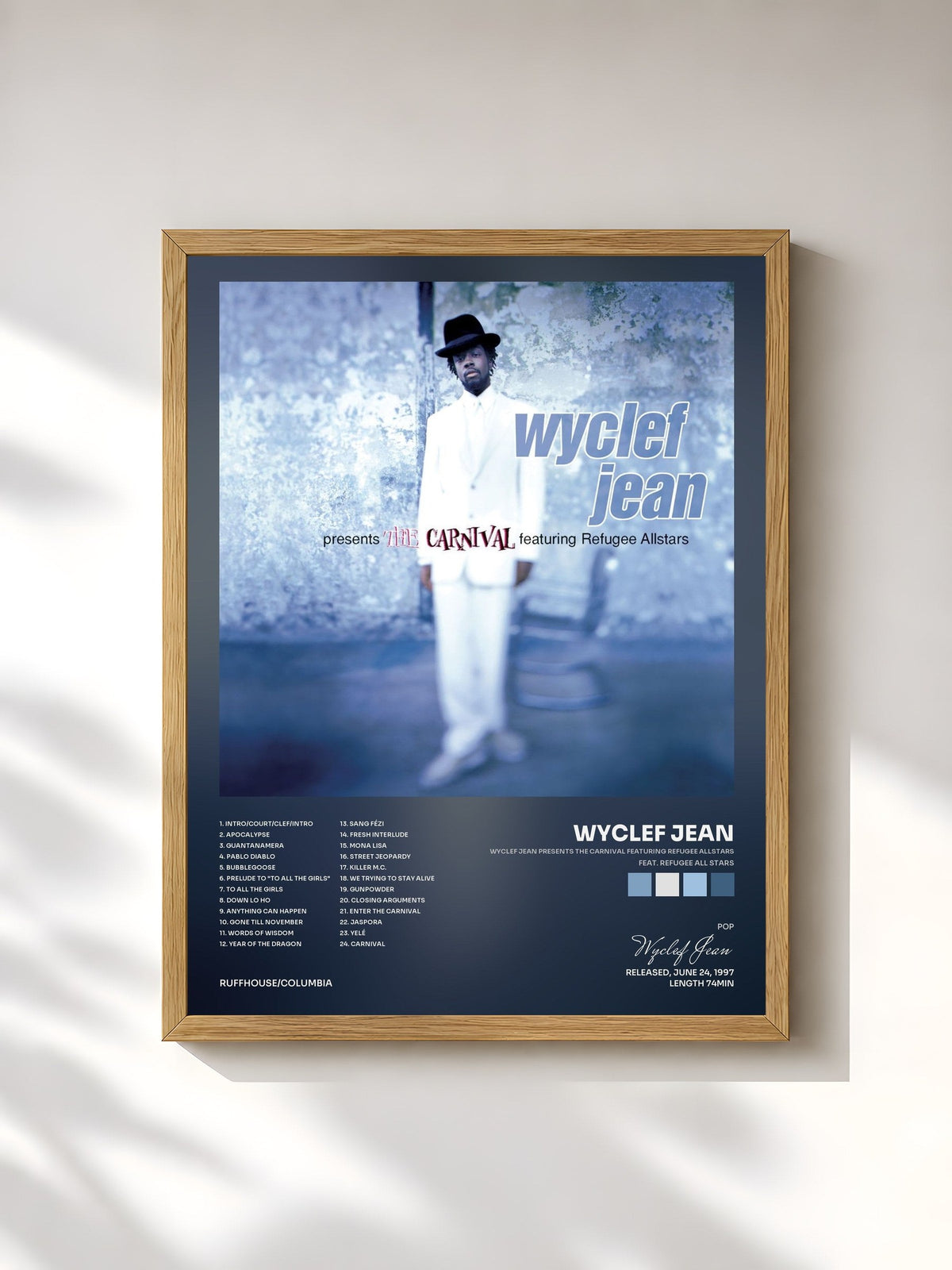 #bois Tableau de l'album Wyclef Jean presents The Carnival featuring Refugee Allstars (feat. Refugee All Stars) de Wyclef Jean, cadre en bois brut, imprimé et encadré en France