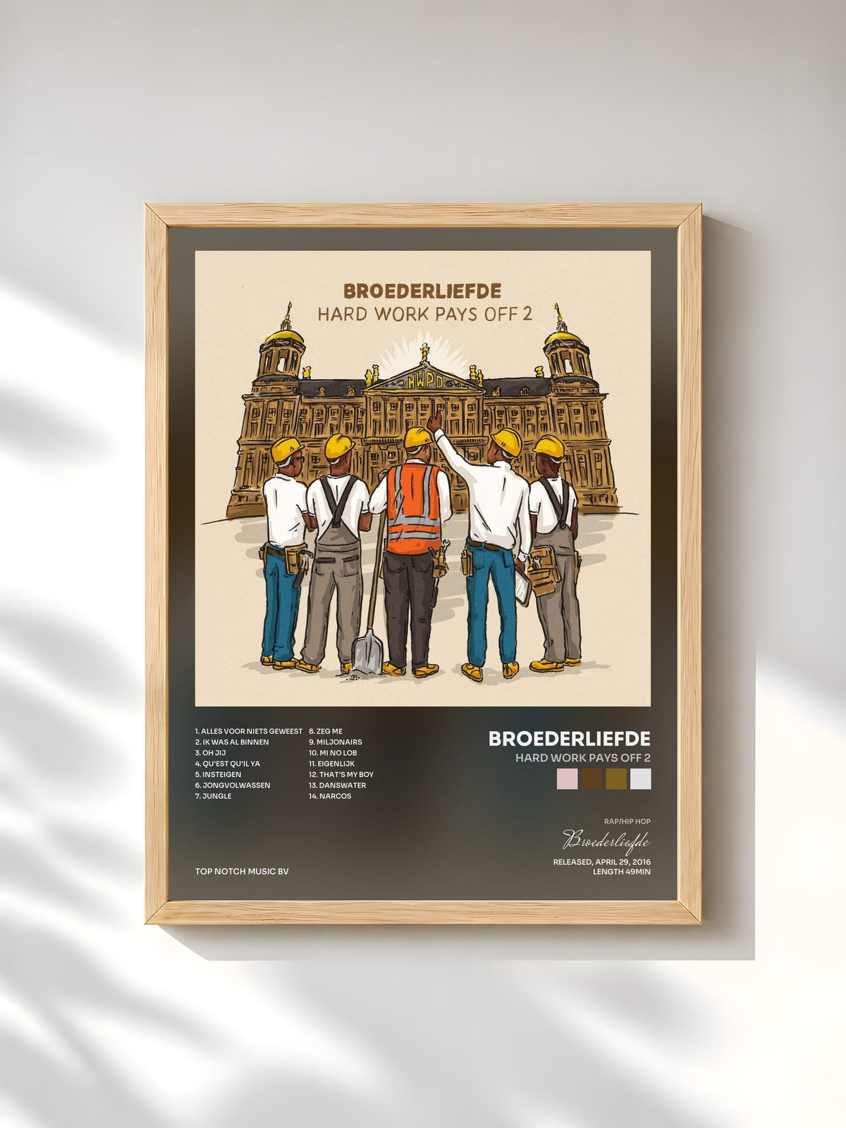 #bois Tableau de l'album Hard Work Pays Off 2 de Broederliefde, cadre en bois brut, imprimé et encadré en France