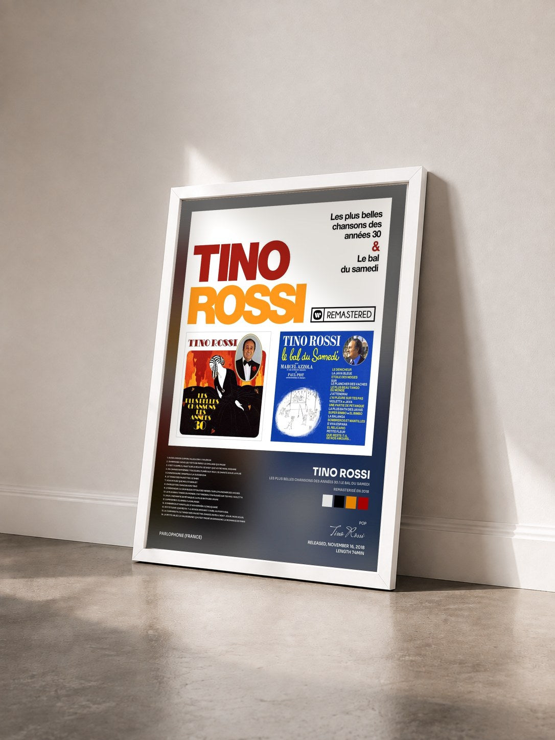 #blanc Tableau de l'album Les plus belles chansons des années 30 / Le bal du samedi (Remasterisé en 2018) de Tino Rossi vu de trois quarts, cadre blanc
