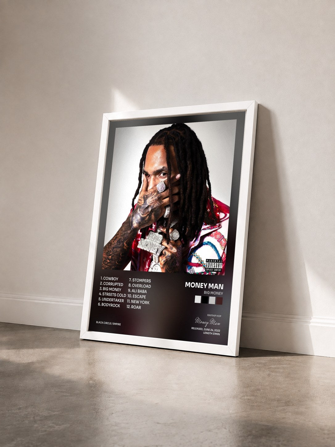 #blanc Tableau de l'album Big Money de Money Man vu de trois quarts, cadre blanc