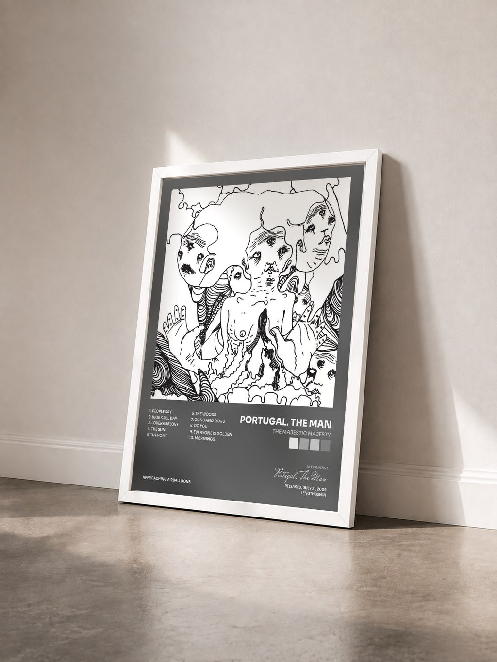 #blanc Tableau de l'album The Majestic Majesty de Portugal. The Man vu de trois quarts, cadre blanc