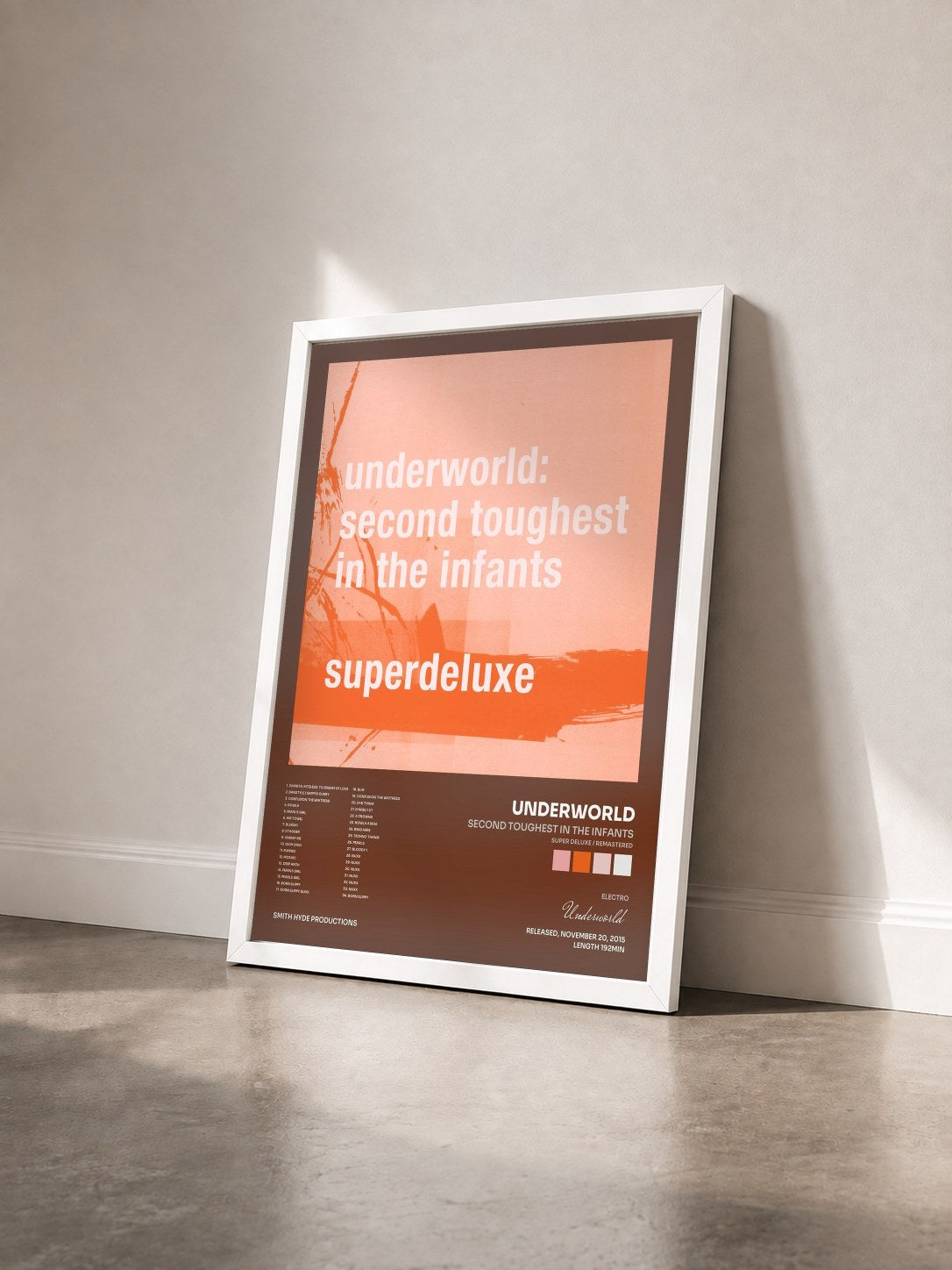 #blanc Tableau de l'album Second Toughest In The Infants (Super Deluxe / Remastered) de Underworld vu de trois quarts, cadre blanc