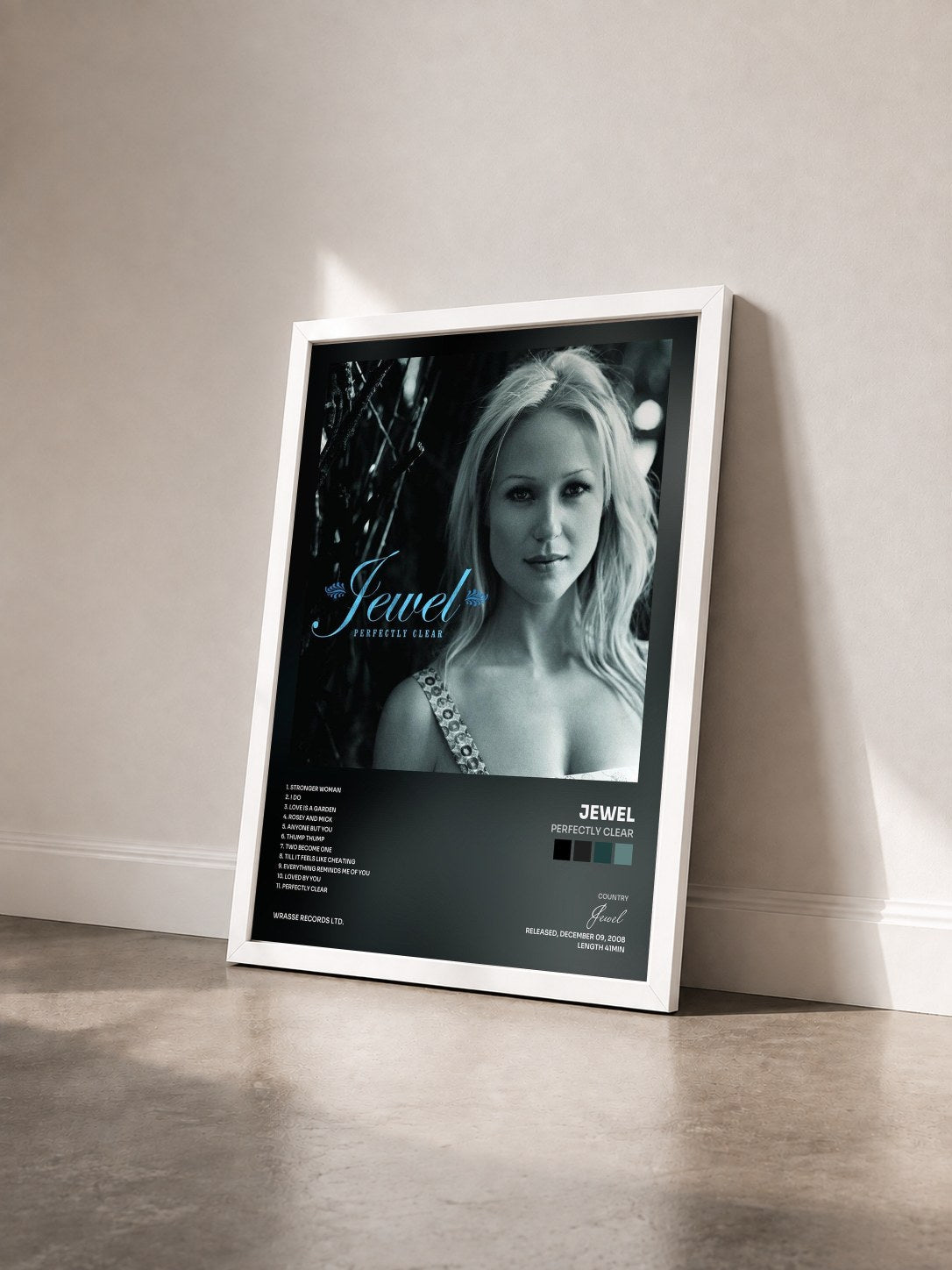 #blanc Tableau de l'album Perfectly Clear de Jewel vu de trois quarts, cadre blanc