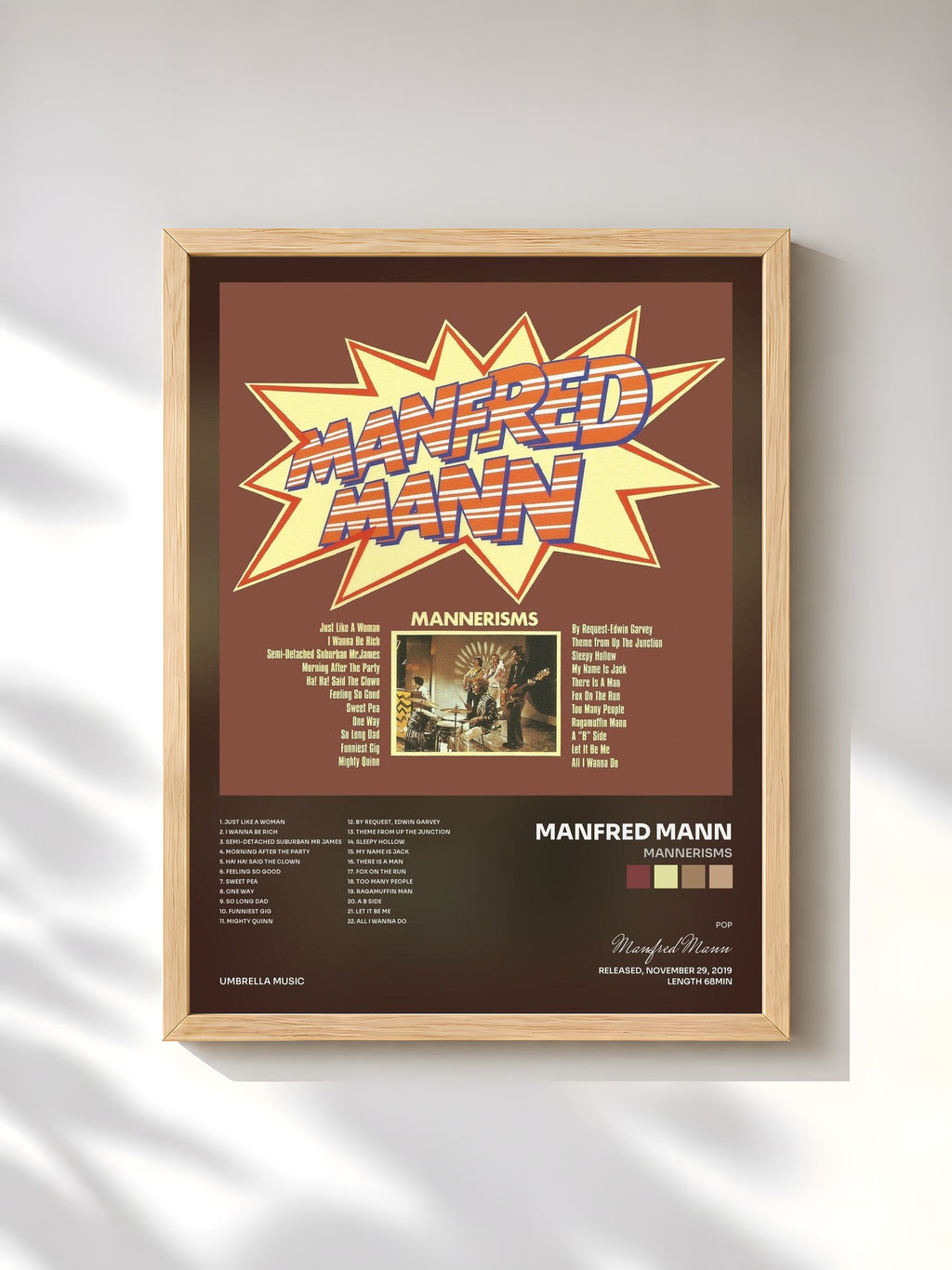 #bois Tableau de l'album Mannerisms de Manfred Mann, cadre en bois brut, imprimé et encadré en France