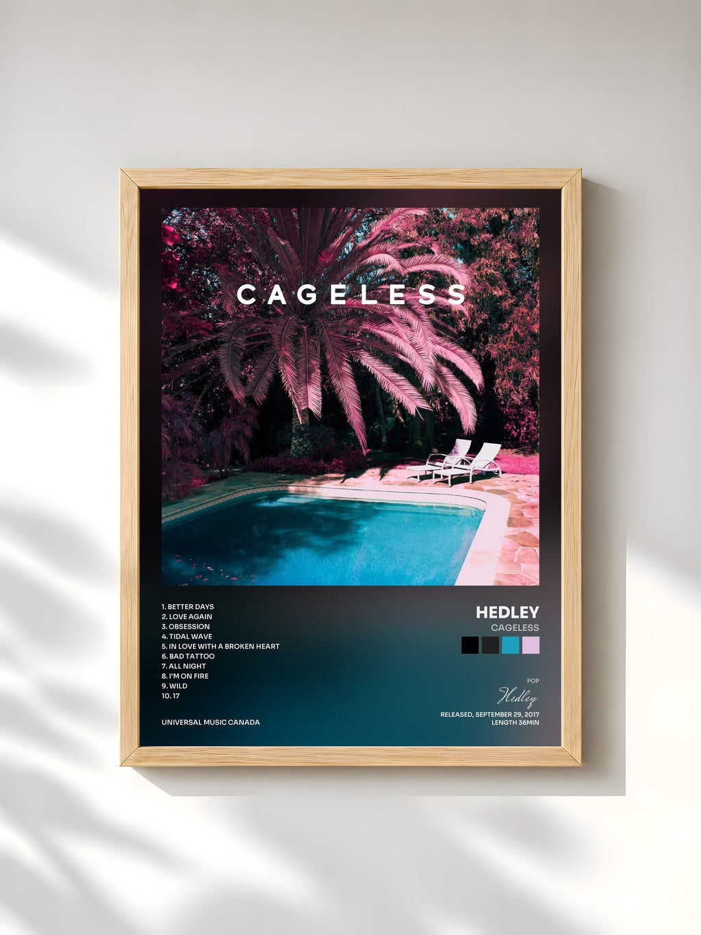 #bois Tableau de l'album Cageless de Hedley, cadre en bois brut, imprimé et encadré en France