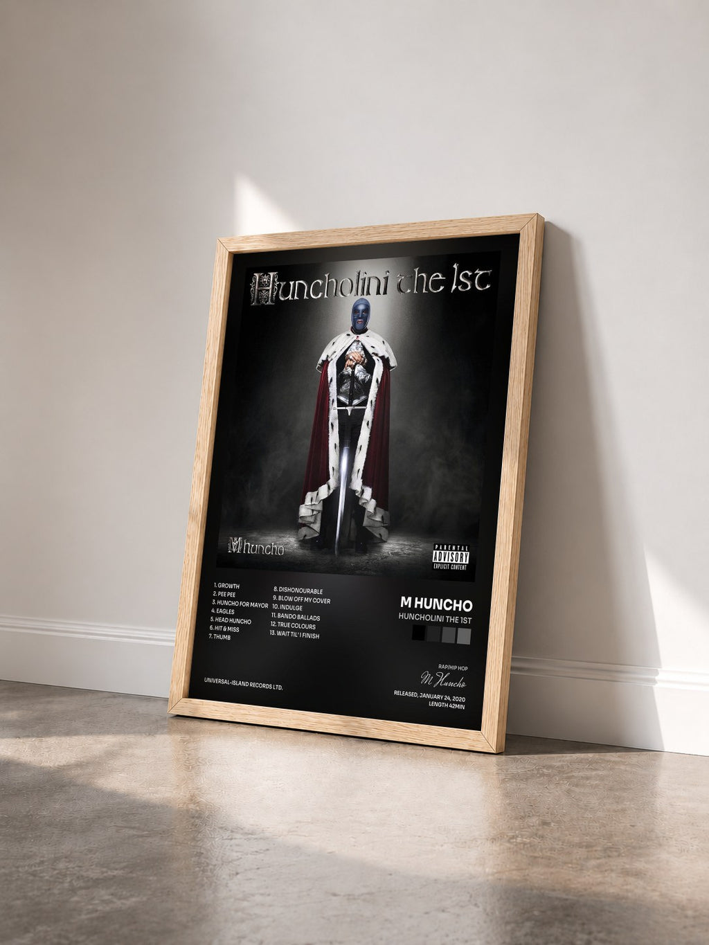 #bois Tableau de l'album Huncholini The 1st de M Huncho vu de trois quarts, cadre en bois brut