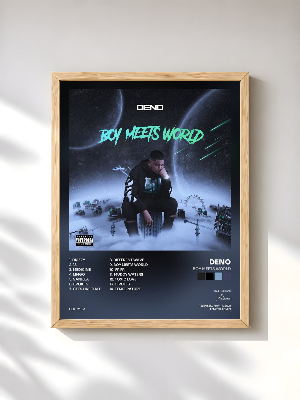 #bois Tableau de l'album Boy Meets World de Deno, cadre en bois brut, imprimé et encadré en France