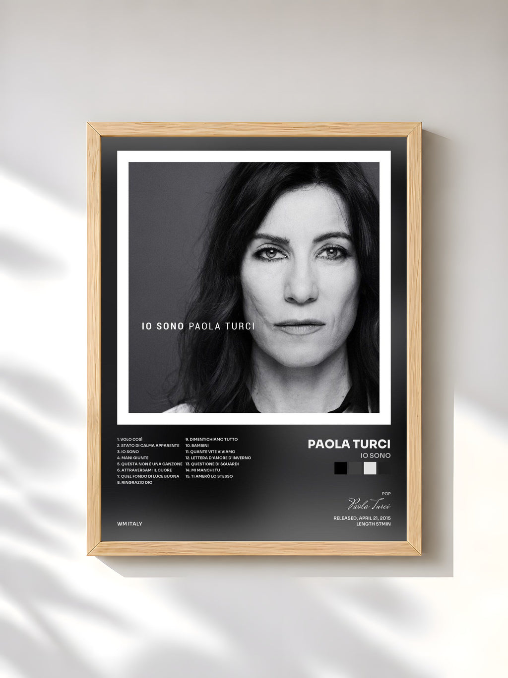 #bois Tableau de l'album Io sono de Paola Turci, cadre en bois brut, imprimé et encadré en France