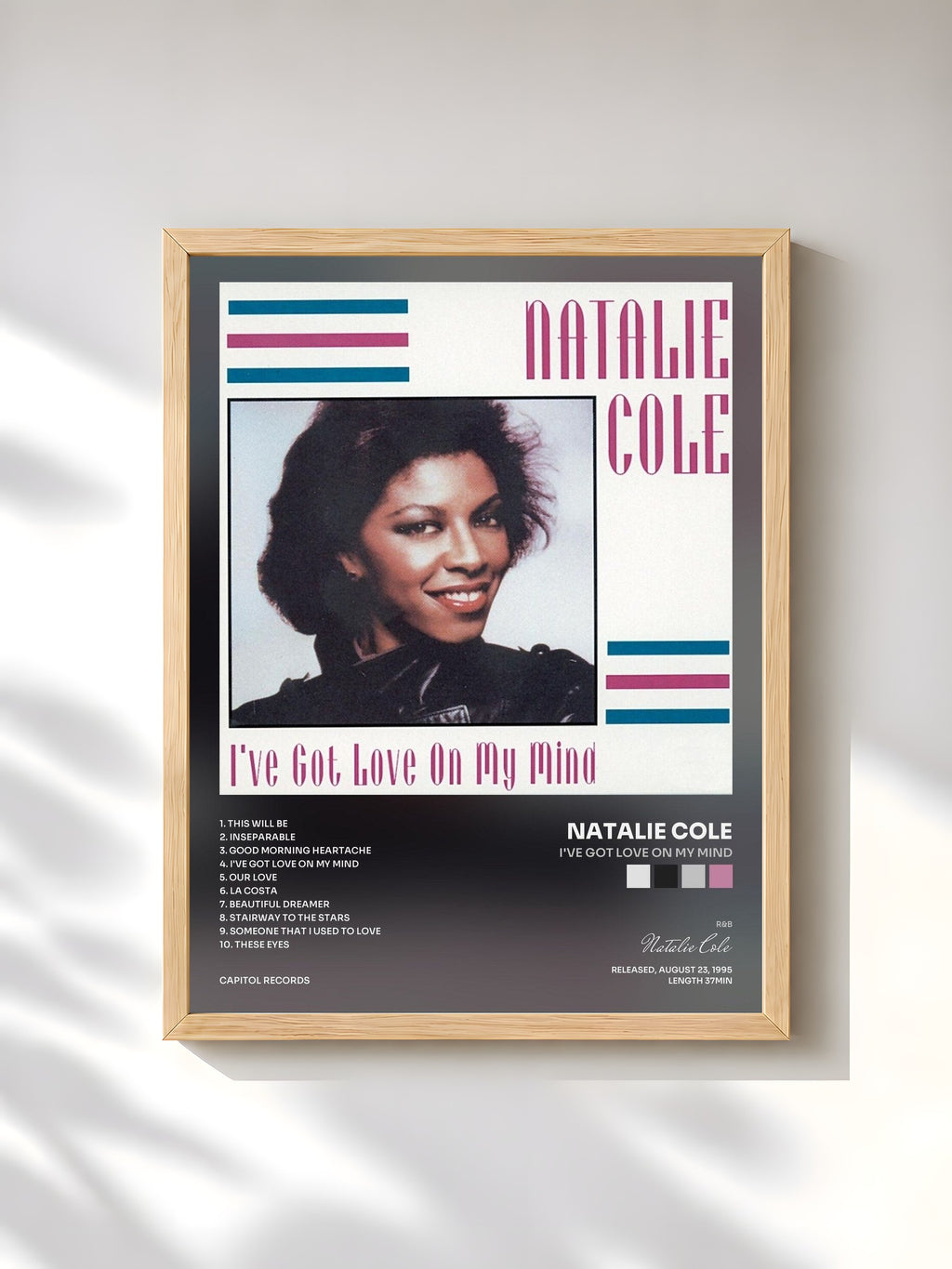 #bois Tableau de l'album I've Got Love On My Mind de Natalie Cole, cadre en bois brut, imprimé et encadré en France