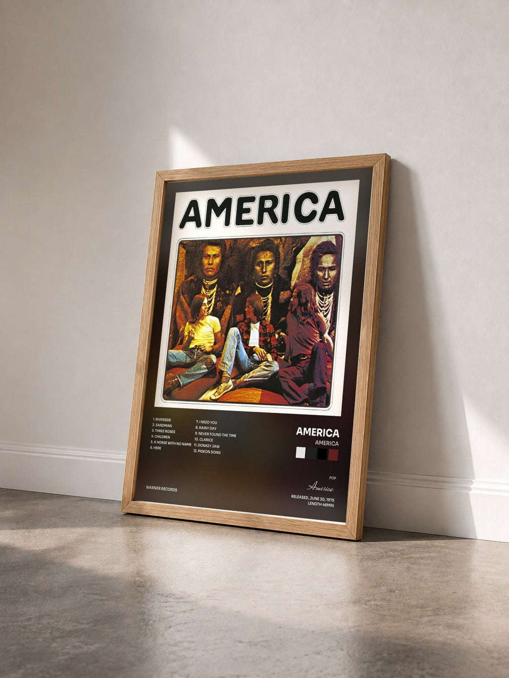#bois Tableau de l'album América de America vu de trois quarts, cadre en bois brut